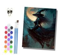 HONGPZH Paint by Numbers Kits for Adults Painting Kits for Beginners Canvas Easy Acrylic Pigment Drawing Paintwork for Home Wall Decor 16x20in Frameless The Witch Under the Moonlight