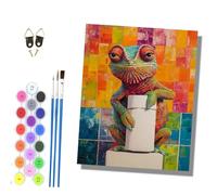 HONGPZH Paint by Numbers Kits for Adults Painting Kits for Beginners Colored Canvas Easy Acrylic Pigment Drawing Paintwork for Home Wall Decor 16x20in Frameless Colorful Chameleons with Buckets