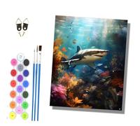 HONGPZH Paint by Numbers Kits for Adults Painting Kits for Beginners On Clear Symbols Colored Canvas Acrylic Pigment for 16x20in Frameless The Underwater World of Sharks