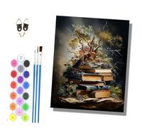 HONGPZH Paint by Numbers Kits for Adults Painting Kits for Beginners On Clear Symbols Colored Canvas Acrylic Pigment for 16x20in Frameless Books and Plants in symbiosis