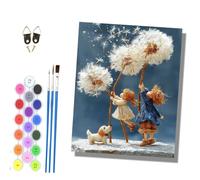 HONGPZH Paint by Numbers Kits for Adults Painting Kits for Beginners On Clear Symbols Colored Canvas Acrylic Pigment for 16x20in Frameless Three People and Dandelions