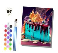 HONGPZH Paint by Numbers Kits for Adults Painting Kits for Beginners On Clear Symbols Colored Canvas Acrylic Pigment Drawing Paintwork 16x20in Frameless Blue-Bodied Flowing Sauce Cake