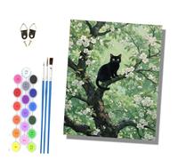 HONGPZH Paint by Numbers Kits for Adults Painting Kits for Beginners On Clear Symbols Colored Canvas Acrylic Pigment Drawing Paintwork 16x20in Frameless Green Trees and Black Cat