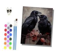 HONGPZH Paint by Numbers Kits for Adults Painting Kits for Beginners On Clear Symbols Colored Canvas Acrylic Pigment Drawing Paintwork 16x20in Frameless Crow on a Rose Branch