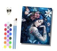 HONGPZH Paint by Numbers Kits for Adults Painting Kits for Beginners On Clear Symbols Colored Canvas Acrylic Pigment Drawing Paintwork 16x20in Frameless Blue-haired Butterfly Sleeping Beauty