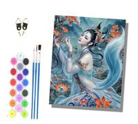 HONGPZH Paint by Numbers Kits for Adults Painting Kits for Beginners On Clear Symbols Colored Canvas Acrylic Pigment for 16x20in Frameless Blue-Tailed Fox Fairy Smelling Flowers