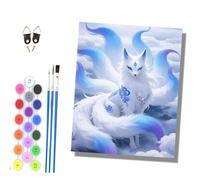 HONGPZH Paint by Numbers Kits for Adults Painting Kits for Beginners On Clear Symbols Colored Canvas Acrylic Pigment Drawing Paintwork 16x20in Frameless Blue-Striped Nine-Tailed Fox