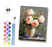 HONGPZH Paint by Numbers Kits for Adults Painting Kits for Beginners On Clear Symbols Colored Canvas Easy Acrylic Pigment Drawing Paintwork 16x20in Frameless Pink Rose Blue Iris Vase Painting