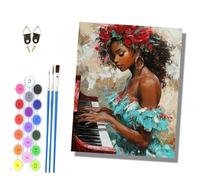 HONGPZH Paint by Numbers Kits for Adults Painting Kits for Beginners On Clear Symbols Colored Canvas Acrylic Pigment Drawing Paintwork 16x20in Frameless The Pianist in the Blue Floral Dress