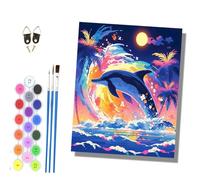 HONGPZH Paint by Numbers Kits for Adults Painting Kits for Beginners On Colored Canvas Acrylic Pigment for Home Wall Decor 16x20in Frameless Dolphin Surfing Under the Moonlight