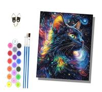 HONGPZH Paint by Numbers Kits for Adults Painting Kits for Beginners On Colored Canvas Acrylic Pigment for Home Wall Decor 16x20in Frameless Starry Sky cat Watching Space View