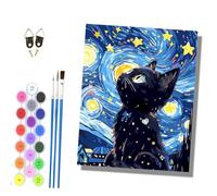 HONGPZH Paint by Numbers Kits for Adults Painting Kits for Beginners On Colored Canvas Acrylic Pigment for Home Wall Decor 16x20in Frameless Little Black Cat Under the Stars