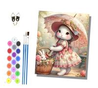 HONGPZH Paint by Numbers Kits for Adults Painting Kits for Beginners On Colored Canvas Acrylic Pigment for Home Wall Decor 16x20in Frameless Miss Rabbit Jacquard Umbrella