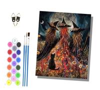 HONGPZH Paint by Numbers Kits for Adults Painting Kits for Beginners On Colored Canvas Acrylic Pigment for Home Wall Decor 16x20in Frameless The Three Witches of the Moonlit Night