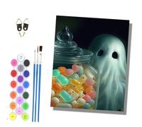 HONGPZH Paint by Numbers Kits for Adults Painting Kits for Beginners On Colored Canvas Acrylic Pigment for Home Wall Decor 16x20in Frameless Ghosts and the Candy Jar - 3