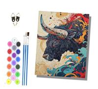 HONGPZH Paint by Numbers Kits for Adults Painting Kits for Beginners On Colored Canvas Acrylic Pigment for Home Wall Decor 16x20in Frameless Colorful Bull Head