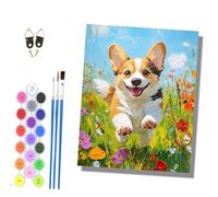 HONGPZH Paint by Numbers Kits for Adults Painting Kits for Beginners Symbols Colored Canvas Acrylic Pigment Drawing Paintwork for Home Wall Decor 16x20in Frameless Happy Corgi Running