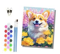 HONGPZH Paint by Numbers Kits for Adults Painting Kits for Beginners Symbols Colored Canvas Acrylic Pigment Drawing Paintwork for Home Wall Decor 16x20in Frameless Happy Corgi in the Flower Garden