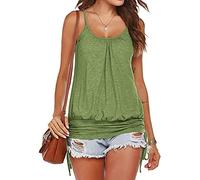 Hongqizo Women Summer Tank Tops Casual Spaghetti Strap Banded Bottom Loose Camisole Side Shirring Lace Up Shirts, Grass Green, XXL