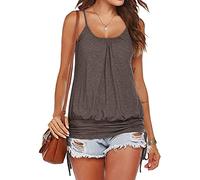 Hongqizo Women Summer Tank Tops Casual Spaghetti Strap Banded Bottom Loose Camisole Side Shirring Lace Up Shirts, Brown, XXL