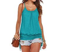 Hongqizo Women Summer Tank Tops Casual Spaghetti Strap Banded Bottom Loose Camisole Side Shirring Lace Up Shirts, Lake Blue, XXL