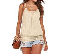 Hongqizo Women Summer Tank Tops Casual Spaghetti Strap Banded Bottom Loose Camisole Side Shirring Lace Up Shirts, Woman Clothing, Beige, XXL