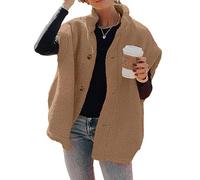 Hongqizo Womens Fuzzy Fleece Vest Casual Oversized Warm Button Down Sherpa Vest Jacket with Pockets, Brown, Medium
