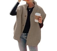 Hongqizo Womens Fuzzy Fleece Vest Casual Oversized Warm Button Down Sherpa Vest Jacket with Pockets, Tan, L