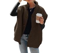 Hongqizo Womens Fuzzy Fleece Vest Casual Oversized Warm Button Down Sherpa Vest Jacket with Pockets, Coffee, Medium