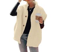 Hongqizo Womens Fuzzy Fleece Vest Casual Oversized Warm Button Down Sherpa Vest Jacket with Pockets, Beige, Small
