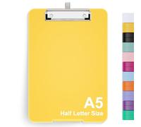 Hongri A5 Clipboard with Storage, Metal Retractable Pen Holder, 6 x 9'' Nursing Plastic Foldable Clip Board, Size 9.4 x 6.1 x 0.9 in, Office Supplies, School Supplies, Menu Box for Work, Yellow