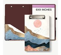 Hongri Mini Clipboard Folio with Refillable Lined Notepad and Interior Storage Pocket for Students, Classroom, Office, Women, Man, Cute Custom Pattern, Standard A5 Size 6 x 9 in, Mountain