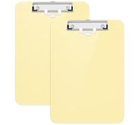 Hongri Plastic Clipboard with Pen Holder, Yellow 8.5x11 Letter Size Clip Board for Classroom, Office, Students, Nurses and Women, Low Profile Clip, Size 12.5 x 9 in(Pack of 2)