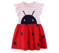 Hongshilian Toddler Girl Cotton Casual Dress Cartoon Appliques Short Sleeve Tunic Jersey Clothing, Ladybug & Red, 7 Years