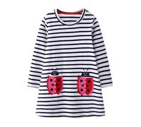 Hongshilian Toddler Girls Longsleeve Dress Cotton Jersey Casual Dresses Cartoon Applique - Black - 4-5 Years