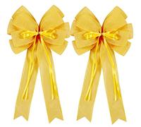 Hongsome 2 Pcs Large Yellow Easter Wreath Bow Decor, Classic Glitter String & Burlap Ribbon, Spring/Summer/Autumn/Winter Tree Topper Bows