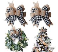 Hongsome Buffalo Plaid Burlap Bows 2 Pack, 12”x9.4” Large Rustic Farmhouse Decor Tree Topper Check Bow Decorations for Fall Wedding Holiday Party Wall Home Front Door, Black&White