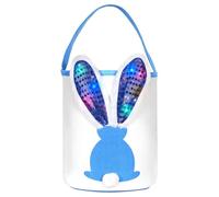 Hongsome Easter Bunny Baskets with Lights for Baby Boys,Large Blue Kids Easter Bucket Tote with Light up Rabbit Ears for Spring Egg Hunts Party Storage (Blue)