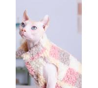HONGSUO Sphynx Cat Clothes Devon/hairless Cat Autumn And Winter Velvet Vest Plaid Warm Shirt Simple And Versatile,pink,XXL+