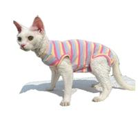 HONGSUO Sphynx Cat Clothes Devon/hairless Cat Pure Cotton Stretch 4-foot Striped Bottoming Shirt,4 Footwear,XS