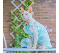 HONGSUO Sphynx Cat Clothes Devon/hairless Cat Summer Camisole Pure Cotton Cute Short-sleeved Camisole,blue,XXL