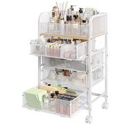Hongtamoya Makeup Cart Organizer with 4 Drawers, Large Floor Skincare Organizers, Vanity Storage Organizer Cosmetics Display Cases for Skin Care Perfume Nail Polish, White (Patent Pending)