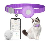 HONGTOP H Cat Tracker Collar,No Monthly Fee Tracking Pet Collar with Finder Tag,Compatible with Apple Find My(iOS Only),Breakaway Tractive Design with Reflective Pattern & Bell (Purple)
