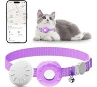 HONGTOP H Cat Tracker Collar,No Monthly Fee Tracking Pet Collar with Finder Tag,Compatible with Apple Find My(iOS Only),Breakaway Tractive Design with Reflective Pattern & Bell (Purple)