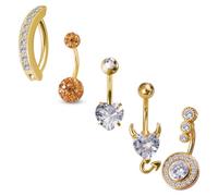 HONGTU implant 5pcs Belly Button Rings 14G Zircon Gold Belly Rings Stainless Steel Navel Rings Heart Devil Belly Button Piercing Jewelry for Women