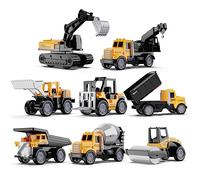 HONGTUO Alloy Mini Construction Vehicles，8Pcs Die-cast Construction car Toys Set，Excavators Mixer Truck Bulldozers Forklift Dump Truck Cranes, Pull Back Car Toys for Toddlers Kids Boys & Girls