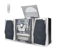 HONGUT Bluetooth Vinyl Stereo Record Player, 3-Speed Stereo Turntable CD Player Music System with Dual Cassette Deck, Digital Alarm Clock FM Radio Coded CD Tape with Remote Control