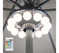 HONGUT Patio Umbrella Light, 3xD Battery Operated Umbrella Pole Light with RF Remote 80Ft Through Wall, 12 Bulb 60 LEDs, 4 Modes, 12 Color Changing Outdoor Camping Light with Hanging Ring for Umbrella