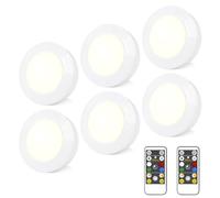 HONGUT Wireless LED Puck Lights with RF Remote(6-Pack), Battery Operated Under Cabinet Lights, Color Changing Stick On Lights,Dimmable Tap Light with Timmer for Closet Bedroom Kitchen Drawer Counter