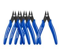 HongWay 5pcs Micro Flush Cutters with Internal Spring, 5 Inches Blue - Side and Diagonal Cutters for Electronics, Heating Wire, Model Sprue, Soft Copper Wire Snips